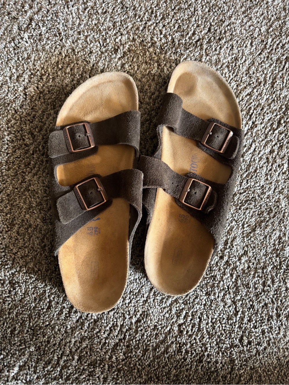 Birkenstock Double Buckle Suede Slide Sandals in Dark Brown size 45 men’s